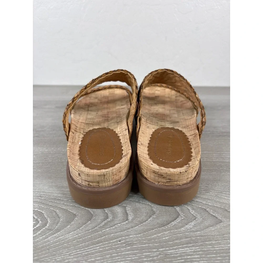 Baretraps Deanne Woven Braided 2 Strap Slide Sandals Brown Cork Platform Sz 7.5